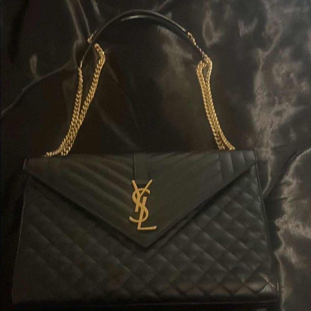 Yves Saint Laurent Black and Gold Quilted Shoulder Bag